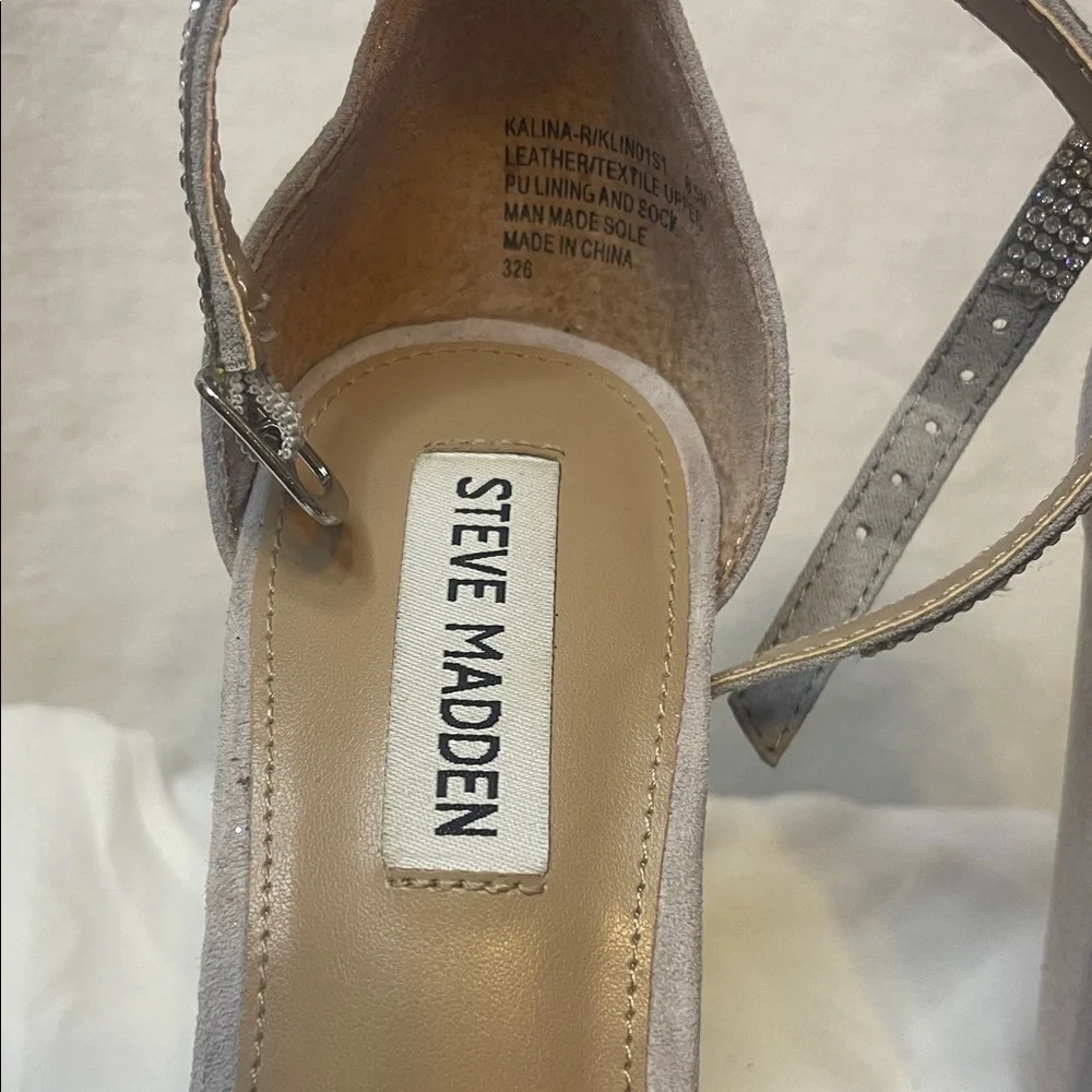 Steve Madden Silver Suede Rhinestone Block-Heel Sandals